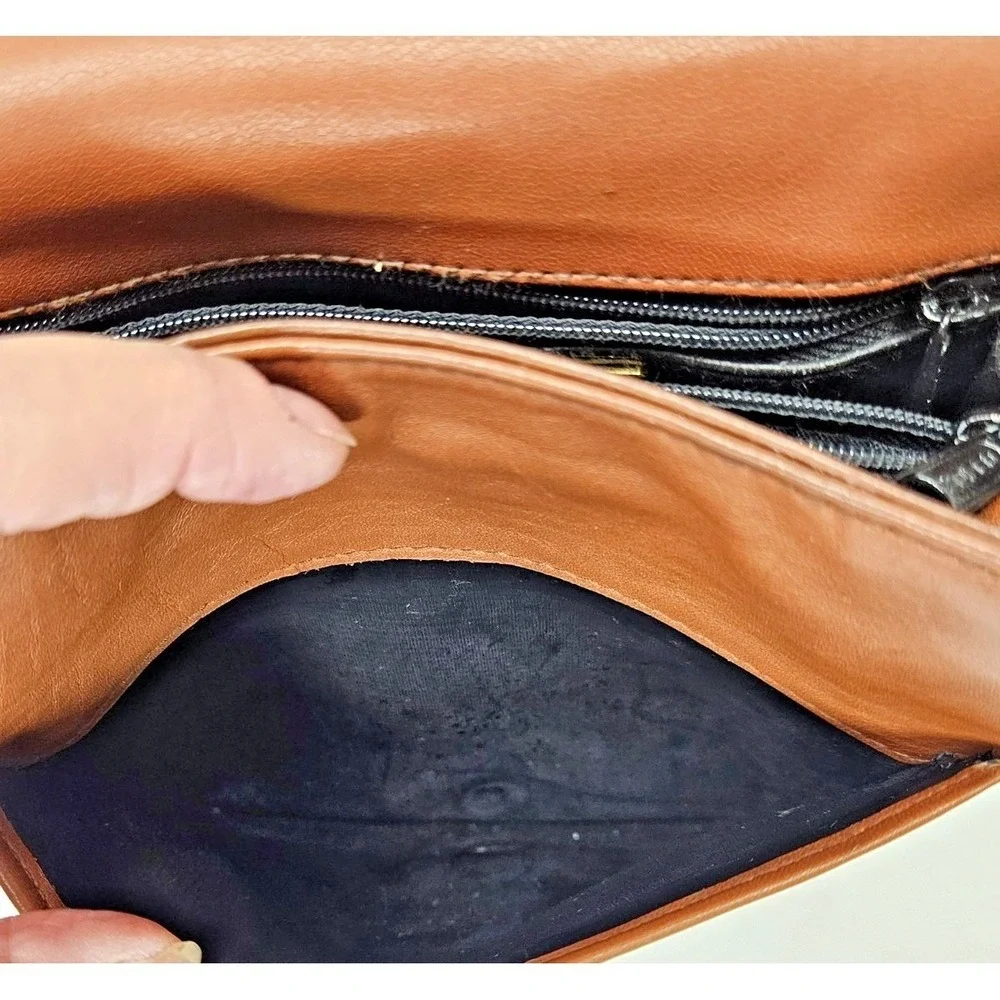 VTG 90s Valerie Stevens Brown Genuine Leather Crossbody Bag Minimalist Purse‎